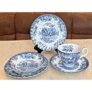 Johnson Brother England Ironstone Coaching Scenes Hunting Country 5 pc. Set